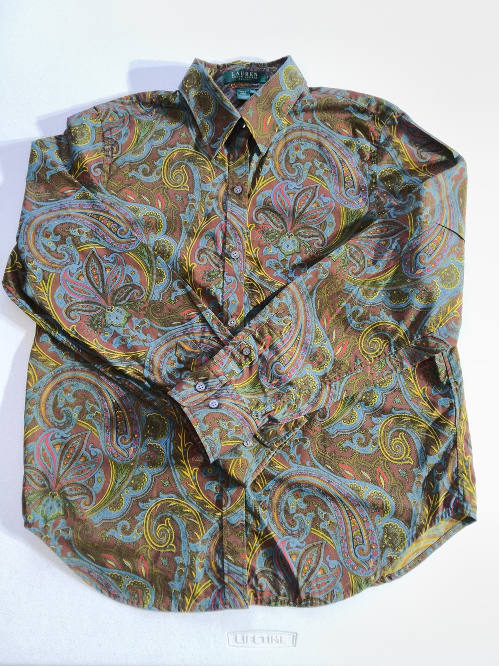Lauren Ralph Lauren Womens MP Brown Blue Boho Paisley Long-Sleeve Shirt